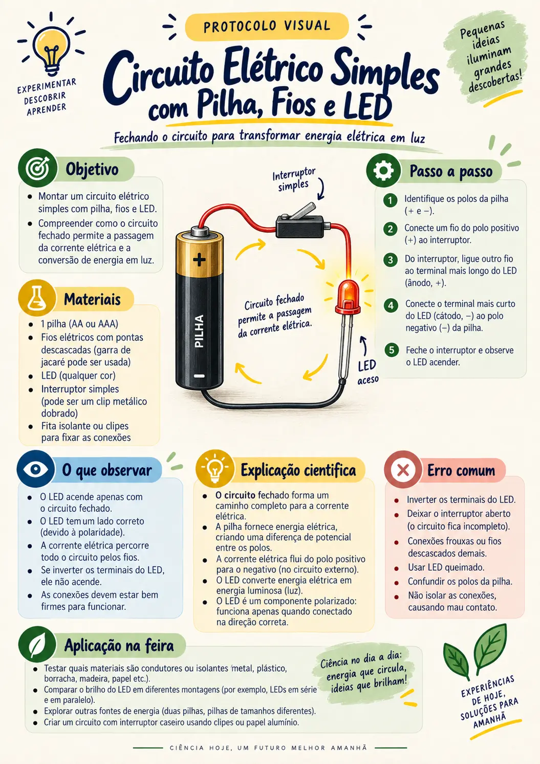 Circuito Elétrico Simples com Pilha, Fios e LED