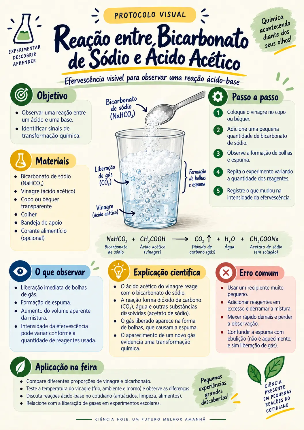 Reação entre Bicarbonato de Sódio e Ácido Acético